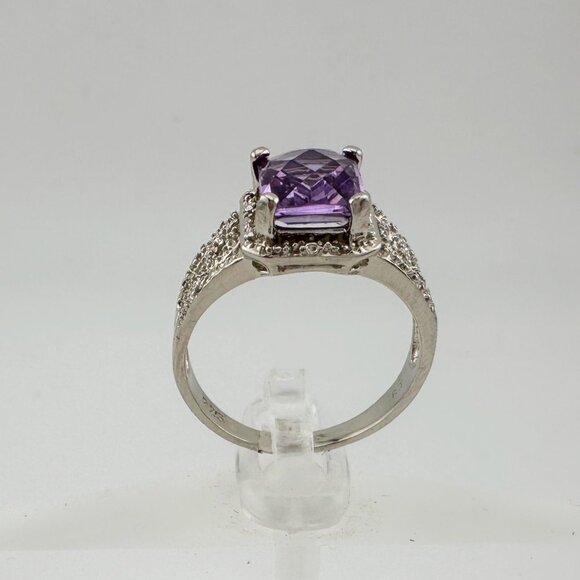 Beautiful Emerald Cut 2.25 Carat Amethyst Ring - Sterling w Diamond Accent Size - Picture 7 of 16